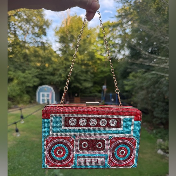 Handbags - Retro Boombox Stereo Rock Rhinestone Clutch/Crossbody Bag